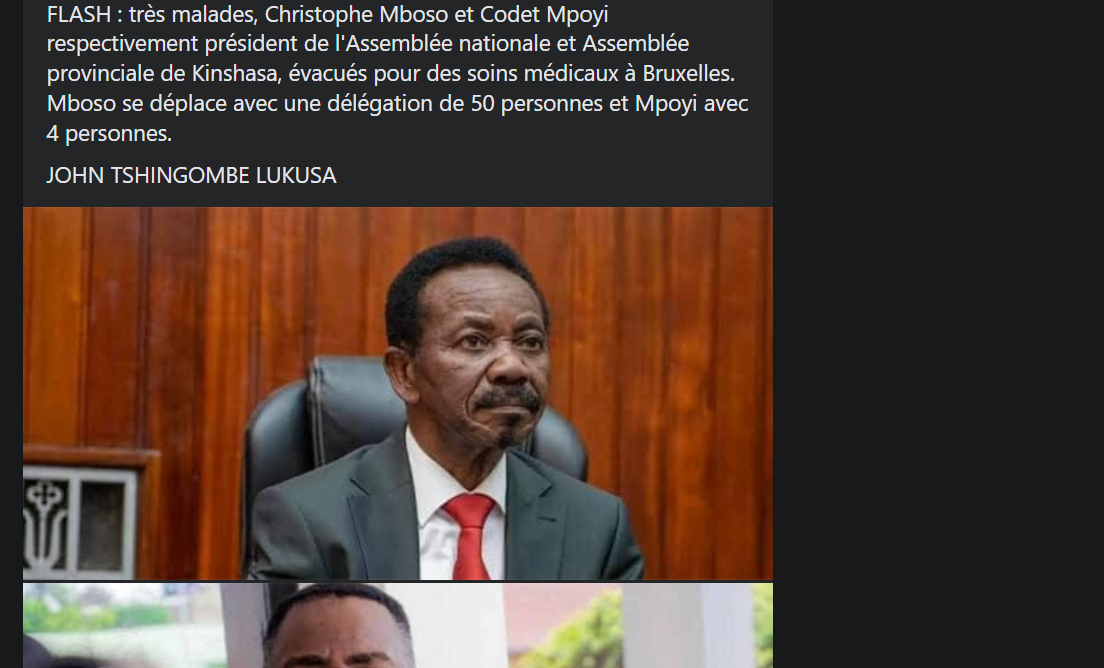 Faux le Président Mboso na pas été évacué à Bruxelles pour malaise