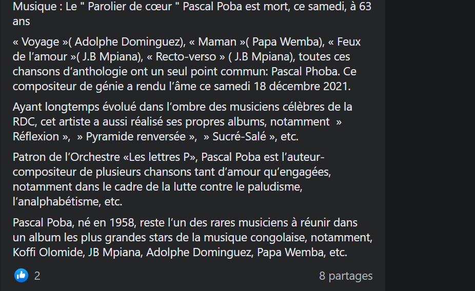 Non Le Musicien Pascal Phoba N Est Pas Mort Congo Check